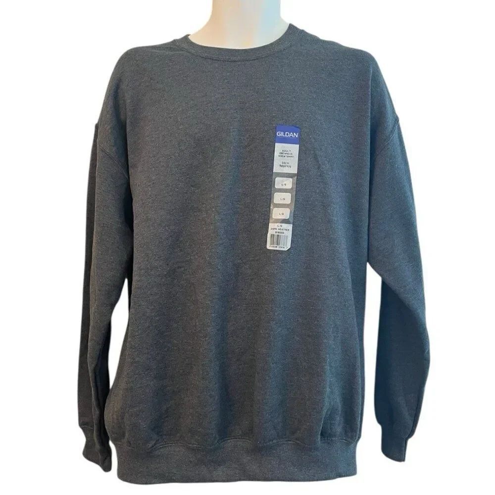 Gildan Adult Large Heather Gray Crew Neck Fleece Knit Sweatshirt 50/50 NWT